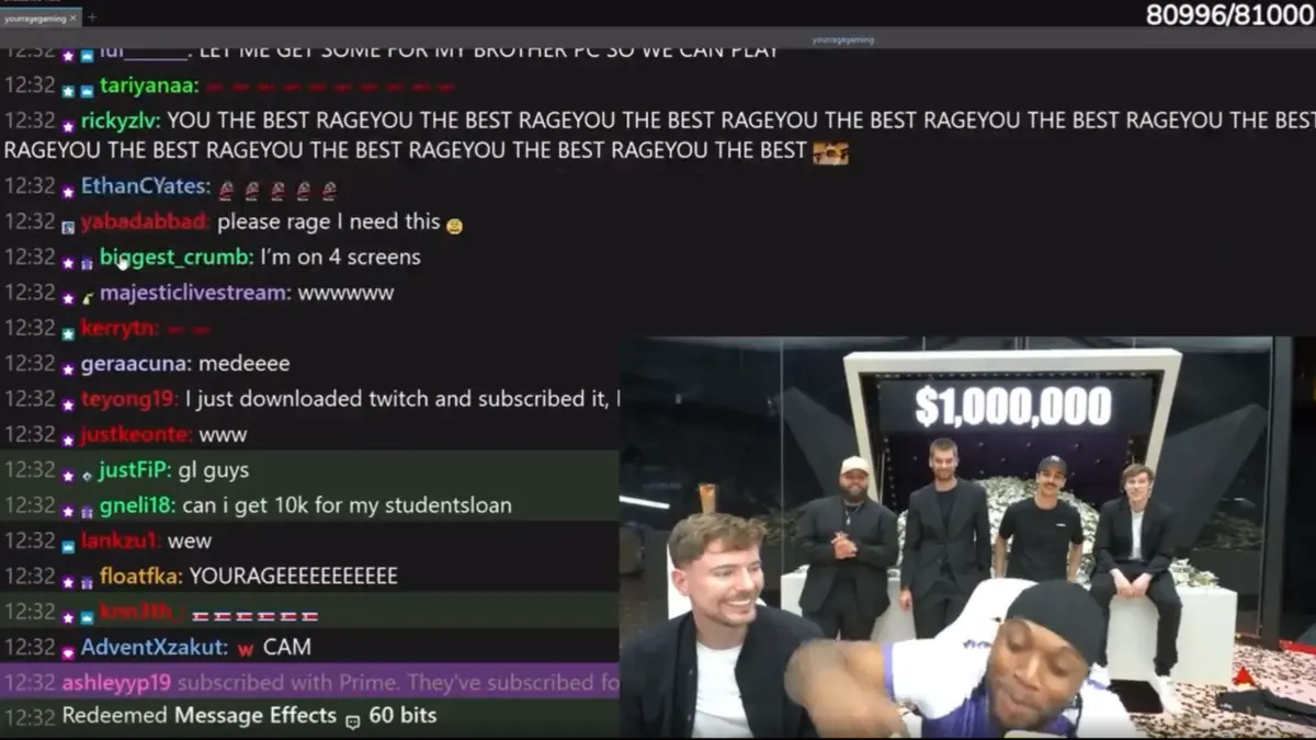 Livestream with group in front of $1,000,000 display