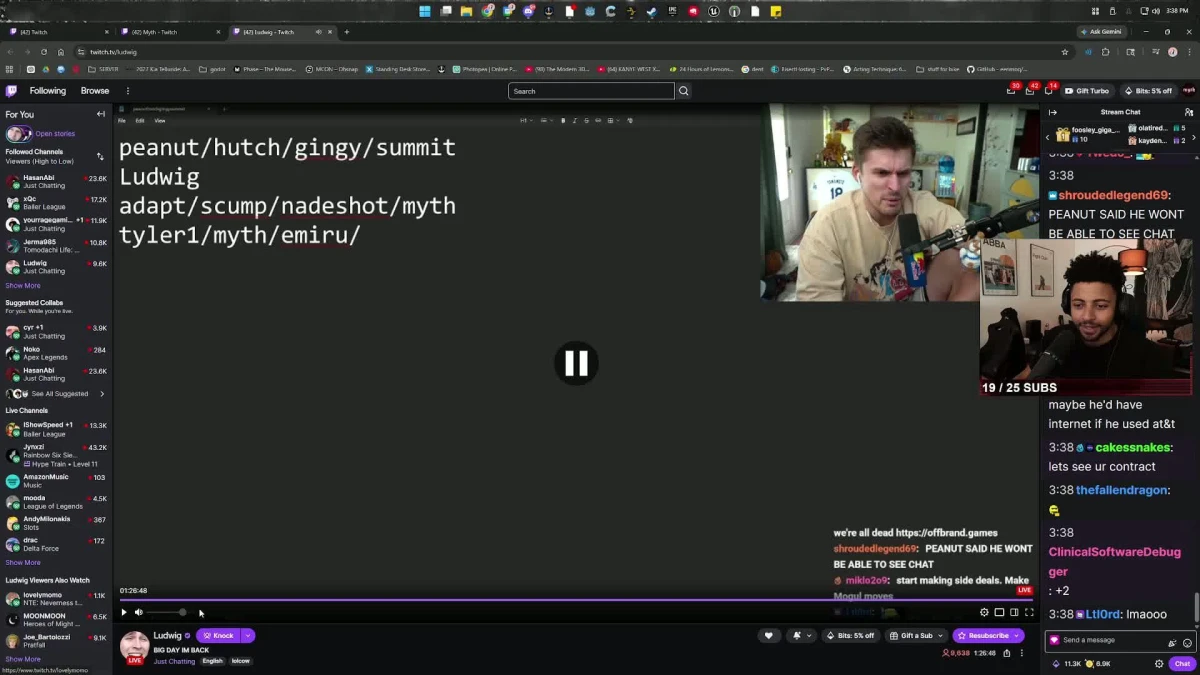 Twitch livestream with streamer and active chat