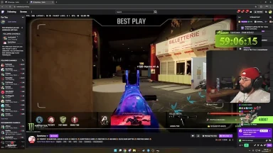 Gamer livestreaming FPS gameplay on Twitch.