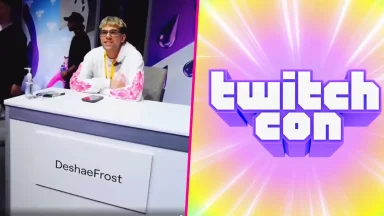 TwitchCon event booth with streamer desk display