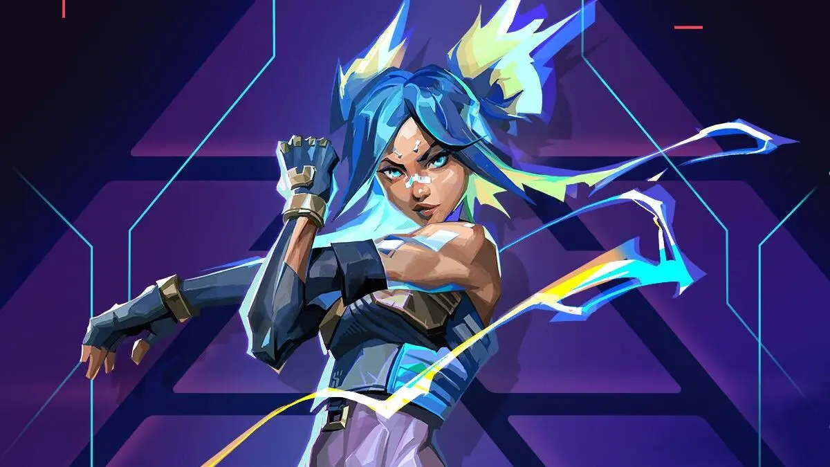 Futuristic blue-haired warrior with electric energy effects