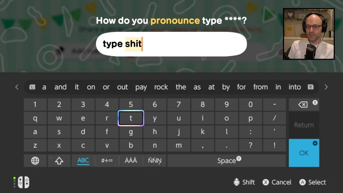 On-screen keyboard typing 'type shit' prompt