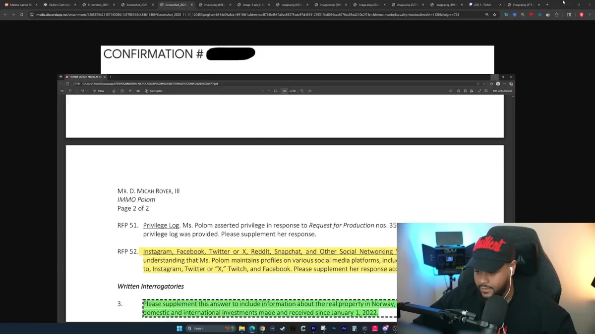 Man reviewing legal document on computer screen