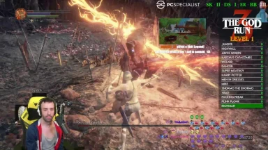 Gamer livestreaming battle in action RPG.