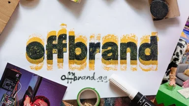 Offbrand logo with artistic background items