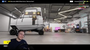 Streamer reacting to tiny car in game garage