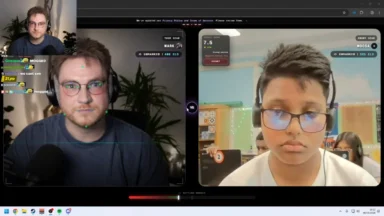 Split-screen face rating comparison with two males