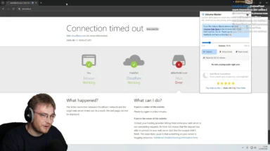 Cloudflare 522 connection timeout page with streamer overlay