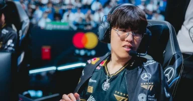 Esports player wearing headset during gaming tournament