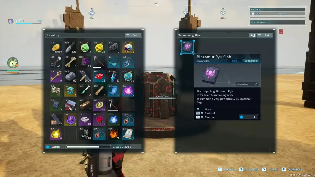Game inventory showing Blazamut Ryu Slab details.