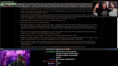 Streamer discusses game patch notes on screen