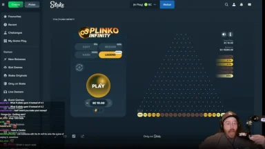 Streamer playing Plinko Infinity on Stake casino site