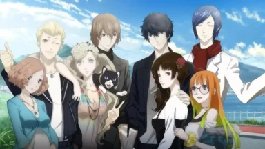 Anime friends posing together outdoors by the water