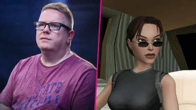 Man and 3D character with sunglasses.