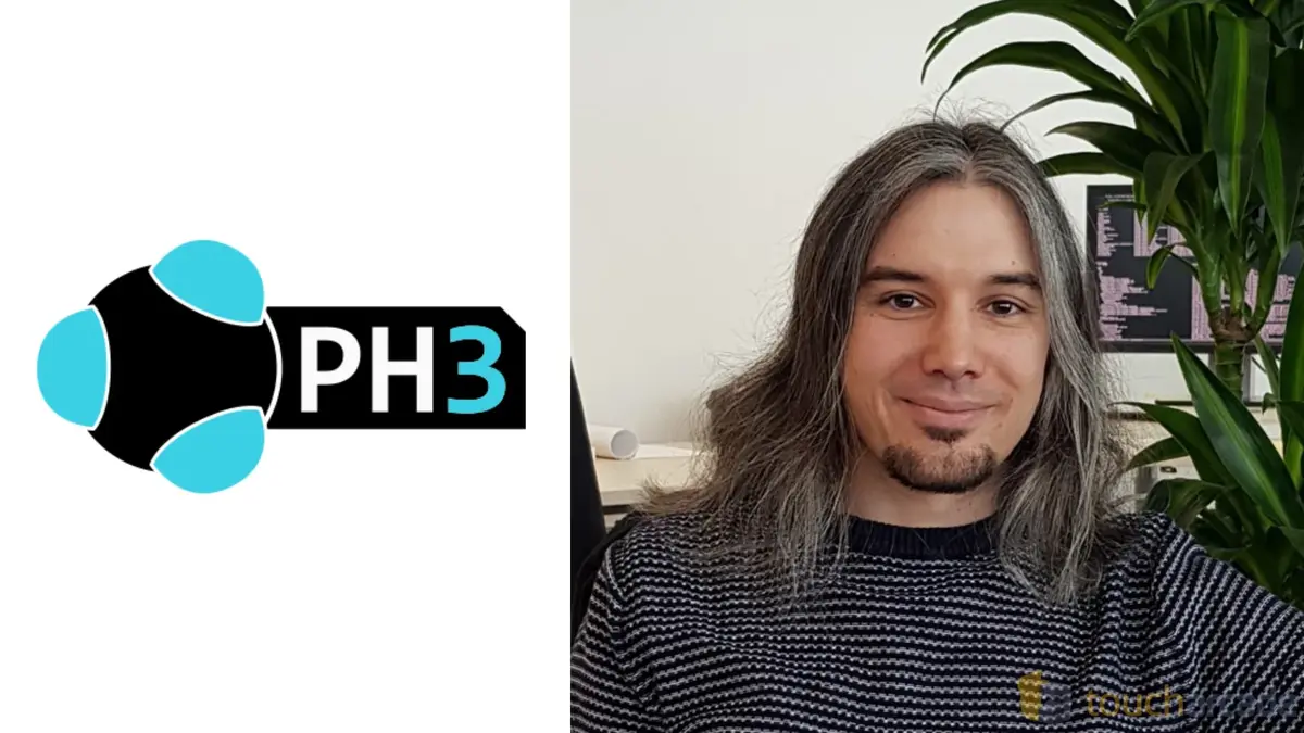 PH3 logo beside portrait of long-haired man