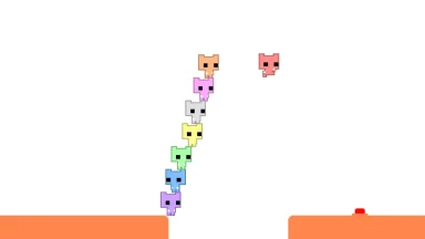 Stacked colorful pixel cats jumping over gap