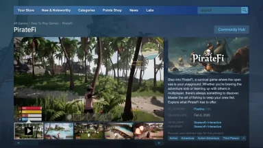PirateFi game on Steam features tropical adventure.