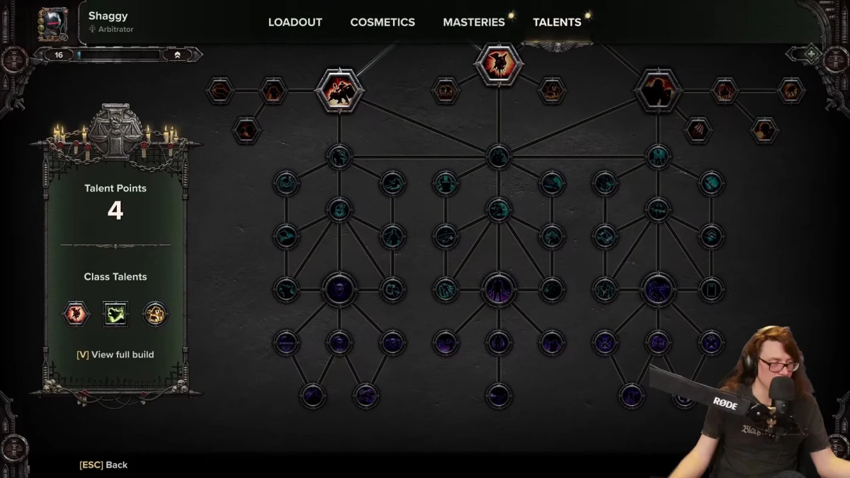 Game skill tree with talent points and paths.