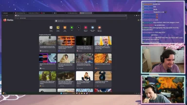 Streamer chatting while browsing Firefox on desktop.