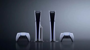 Two PlayStation 5 consoles with DualSense controllers