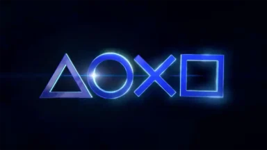 Glowing blue PlayStation controller symbols on dark background
