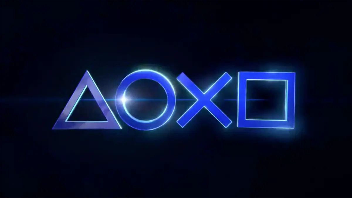 Glowing blue PlayStation controller symbols on dark background