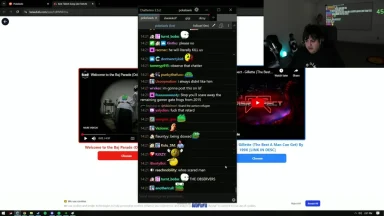 Person streaming with chat and videos on screen.