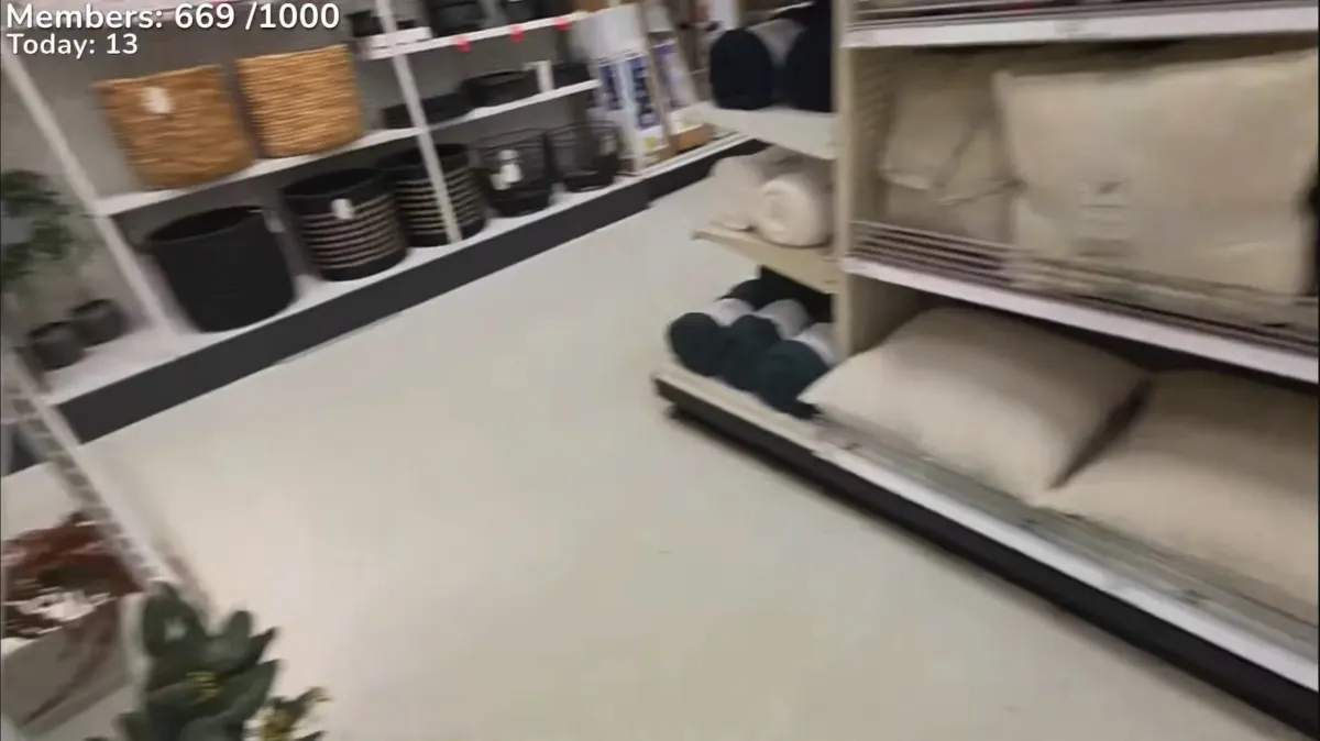 Store aisle with shelves of home goods