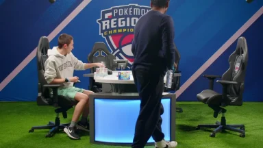 Players preparing for Pokémon Regional Championship match