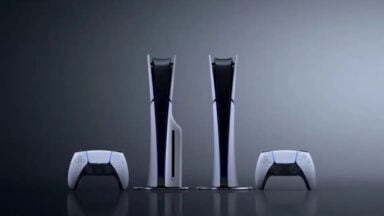 Two PlayStation 5 consoles with DualSense controllers