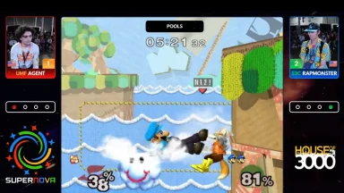 Super Smash Bros. Melee tournament match action.