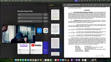 Mac desktop showing browser tabs and legal document