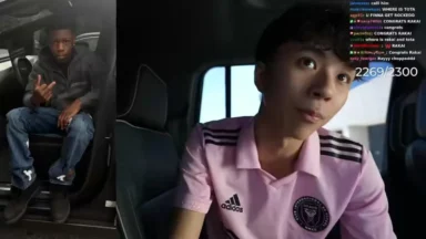 Split-screen of two young men inside vehicles