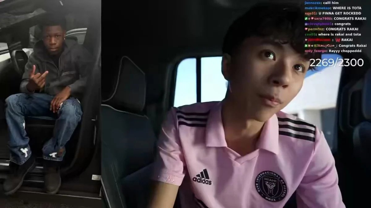 Split-screen of two young men inside vehicles