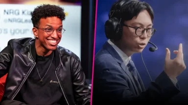 Two esports commentators during gaming event