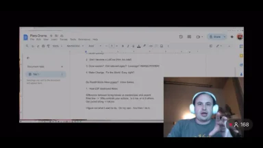 Man streaming while showing document on computer screen