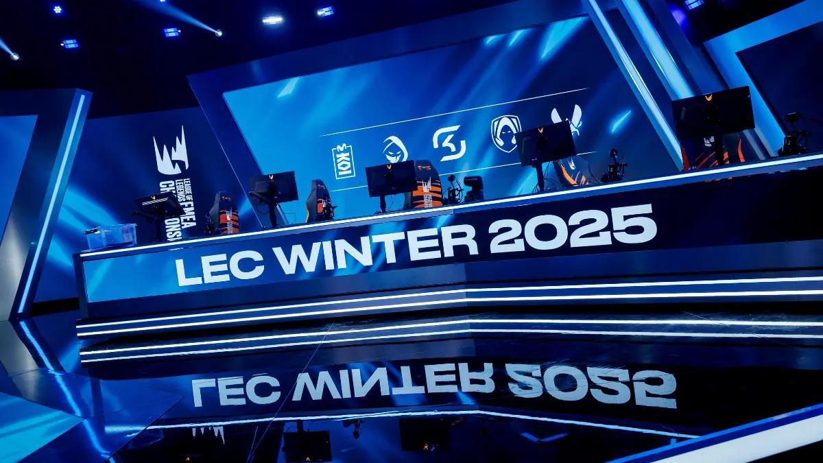 LEC Winter 2025 esports stage with team logos