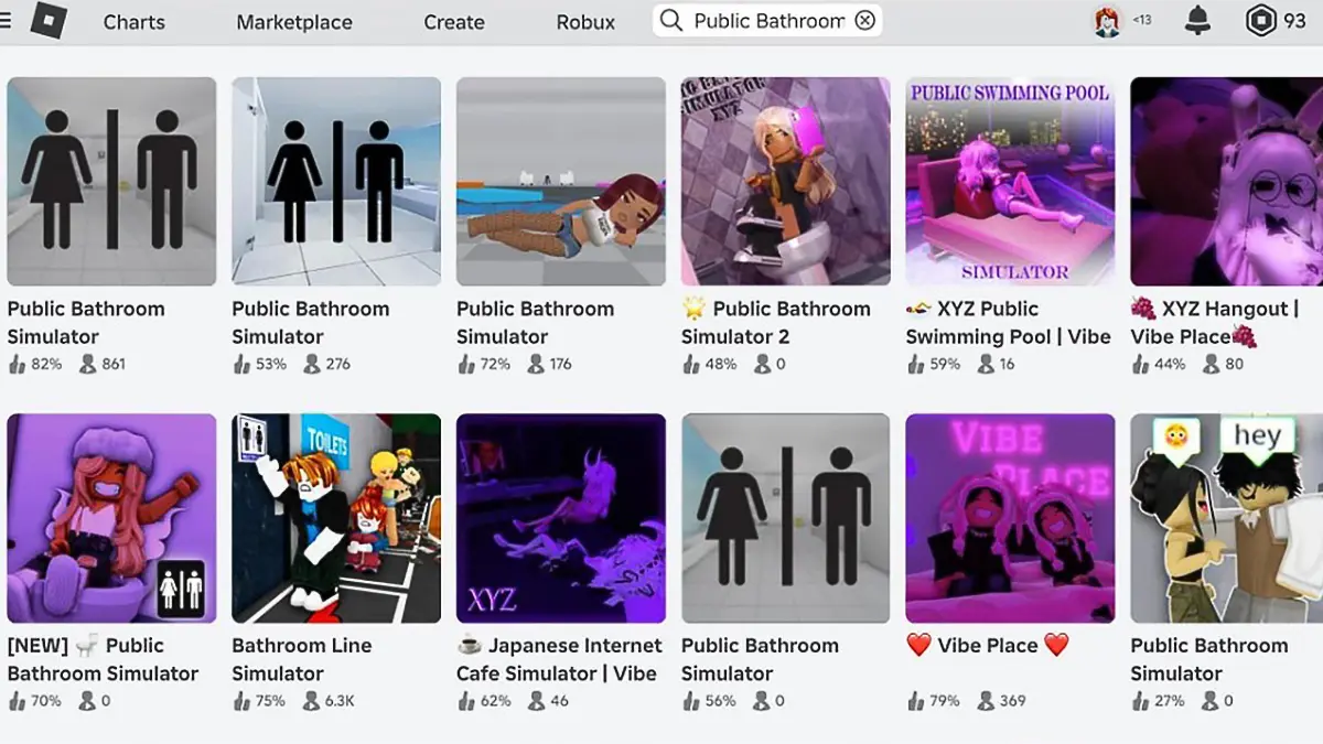 roblox public bathroom simulator games Roblox bathroom simulator games selection screen.