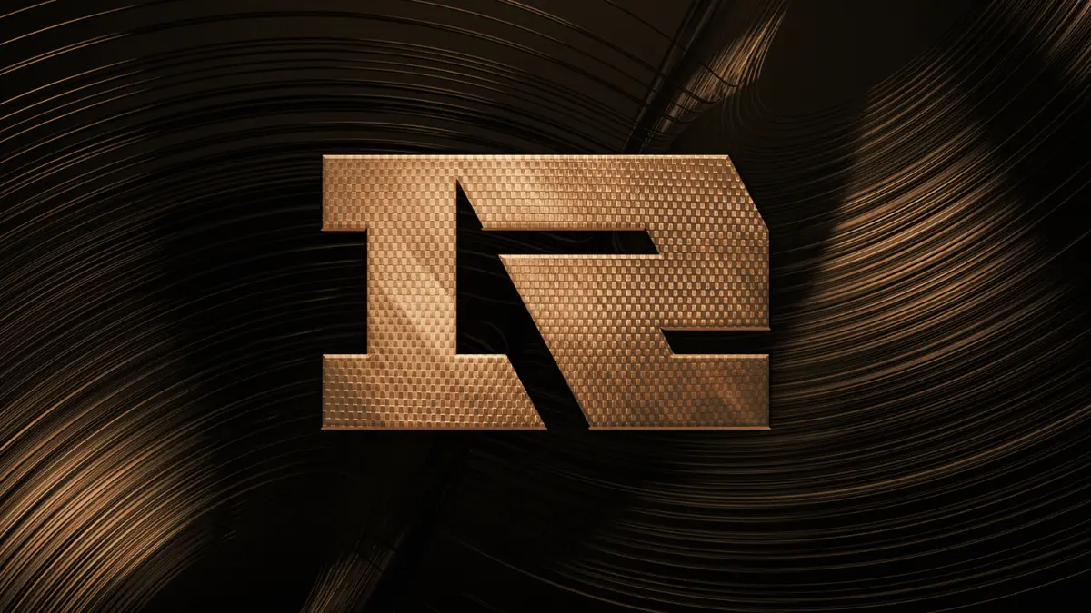 Textured metallic letter R on dark background.