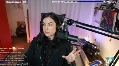 Streamer talking into microphone during live broadcast