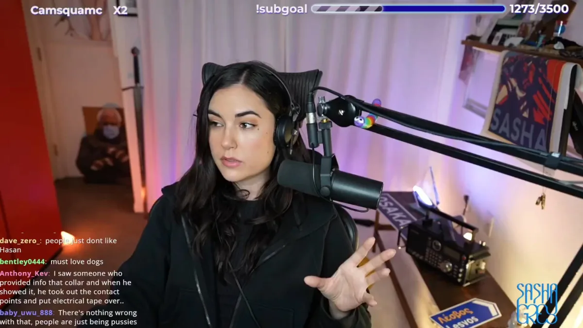 Streamer talking into microphone during live broadcast