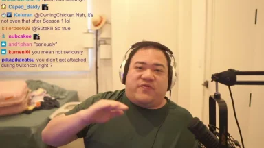 Streamer talking into microphone during live broadcast