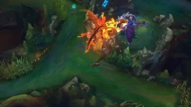 Player battling fiery dragon in jungle arena