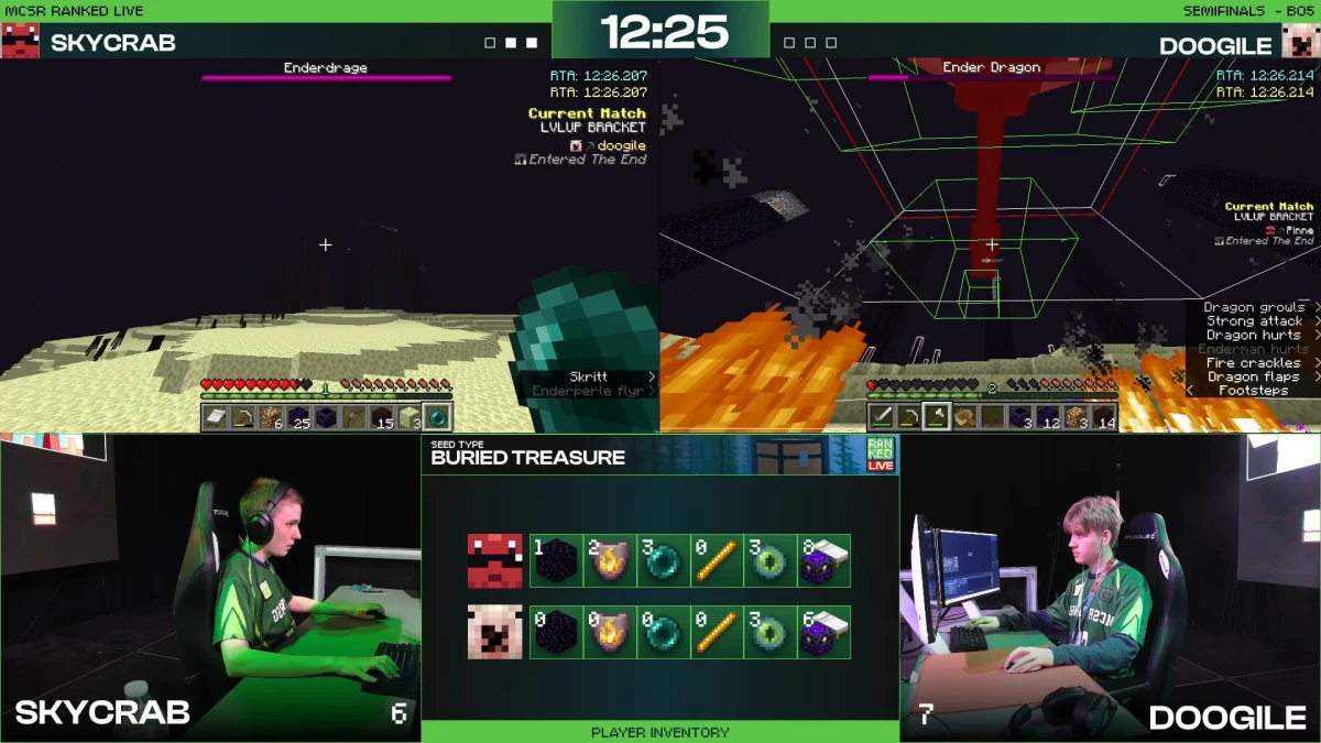 Minecraft speedrun semifinals split-screen Ender Dragon battle