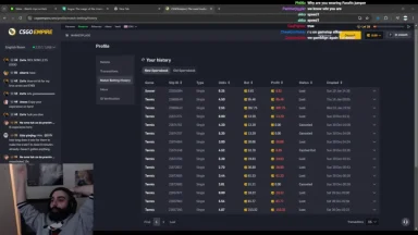 Online betting history dashboard screenshot.