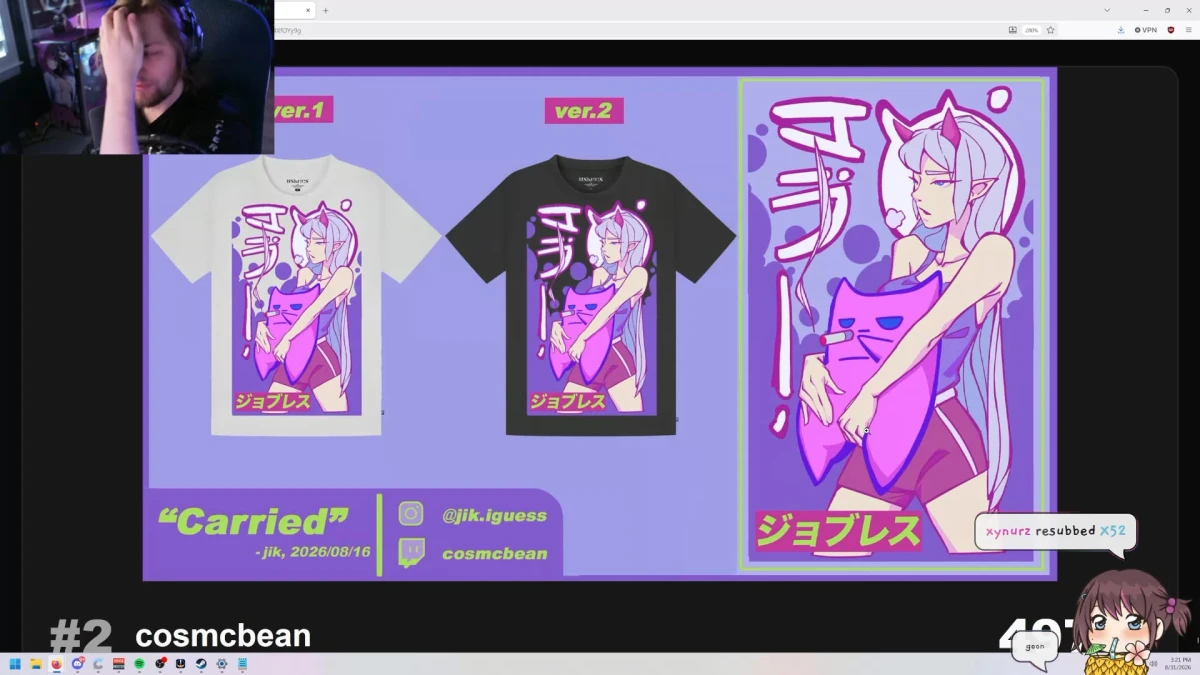 Anime catgirl T-shirt design shown in white and black