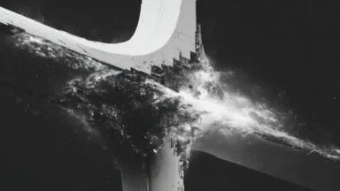 Abstract black and white cosmic explosion artwork.