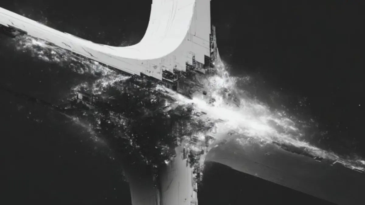 Abstract black and white cosmic explosion artwork.