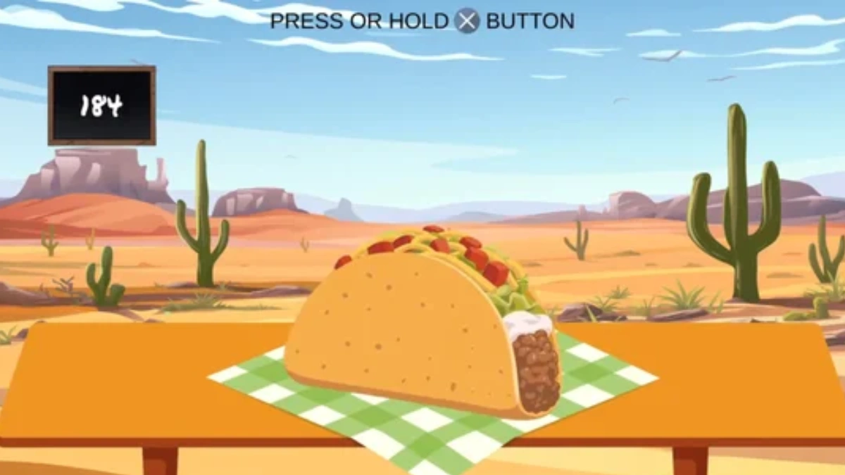 Cartoon taco on table in desert scene