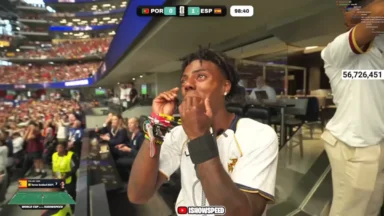Soccer fan reacting emotionally during Portugal vs Spain match